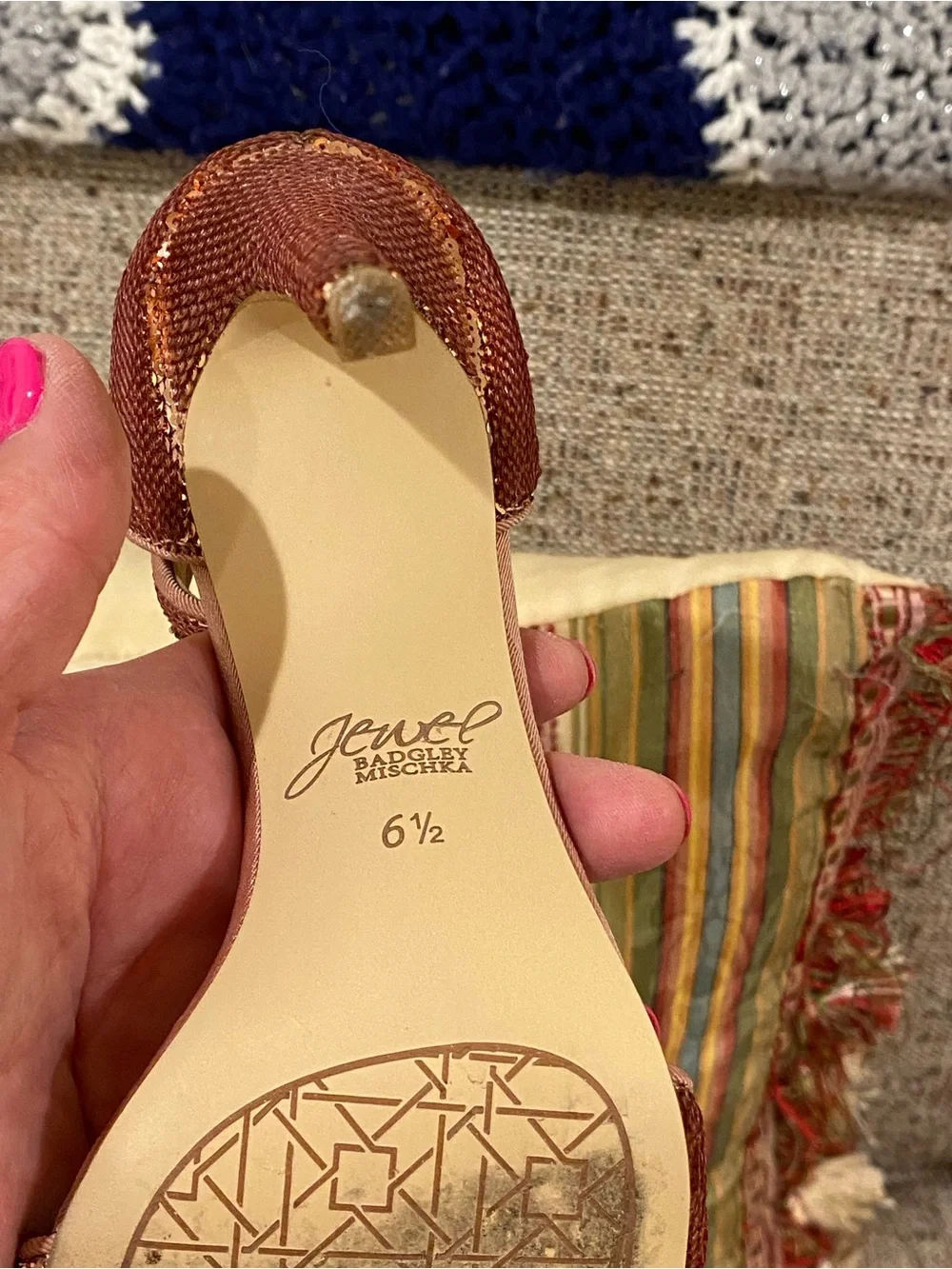 Badgley Mischka Rose Gold Sequin Ankle-Strap Heels